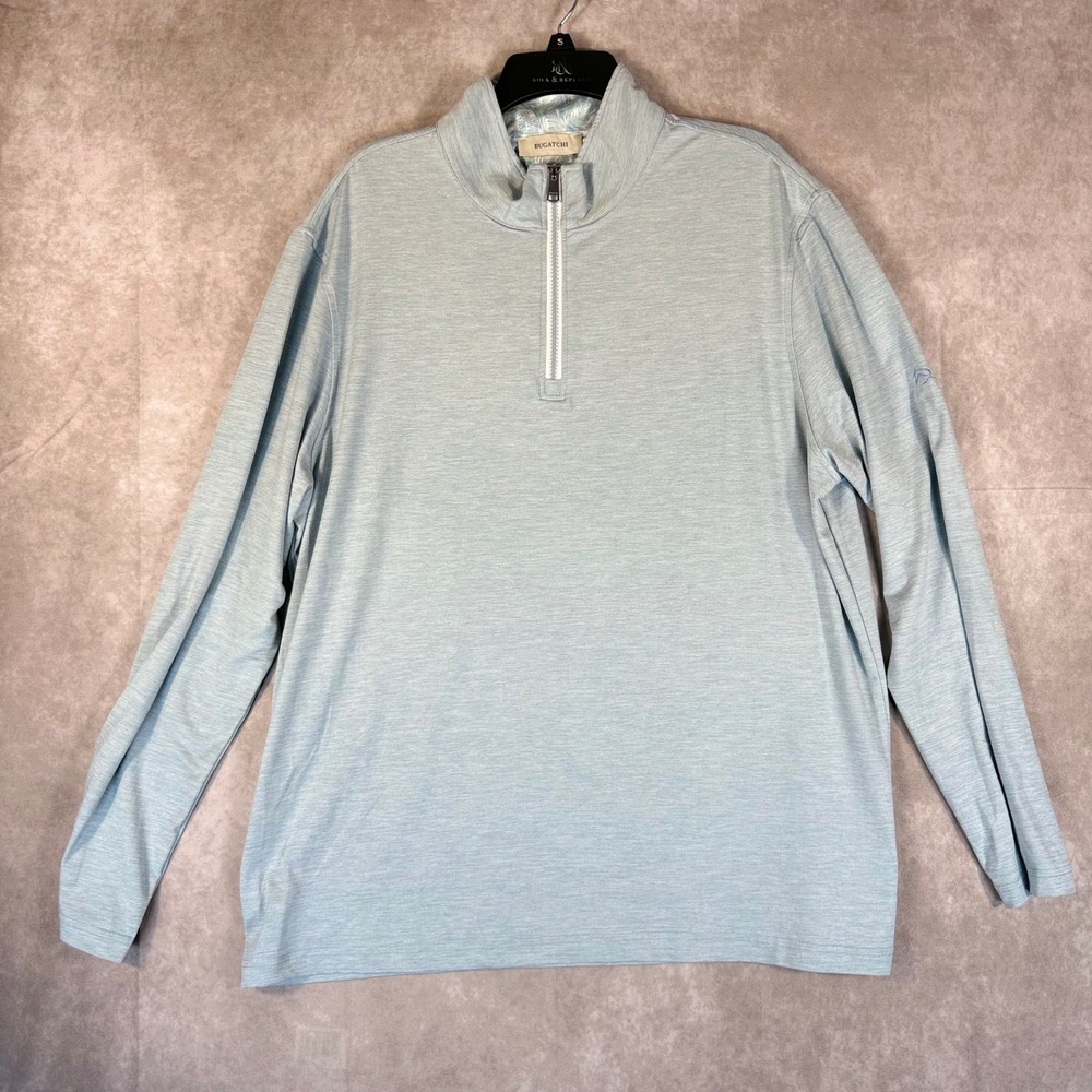 Bugatchi Pullover Shirt Men XL Blue Heathered Stretch Performance Quarter Zip